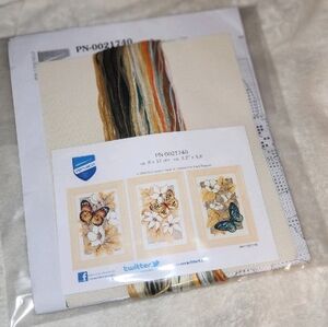 New Vervaco PN-0021740 Butterfly Flower Trio Cross Stitch Kit